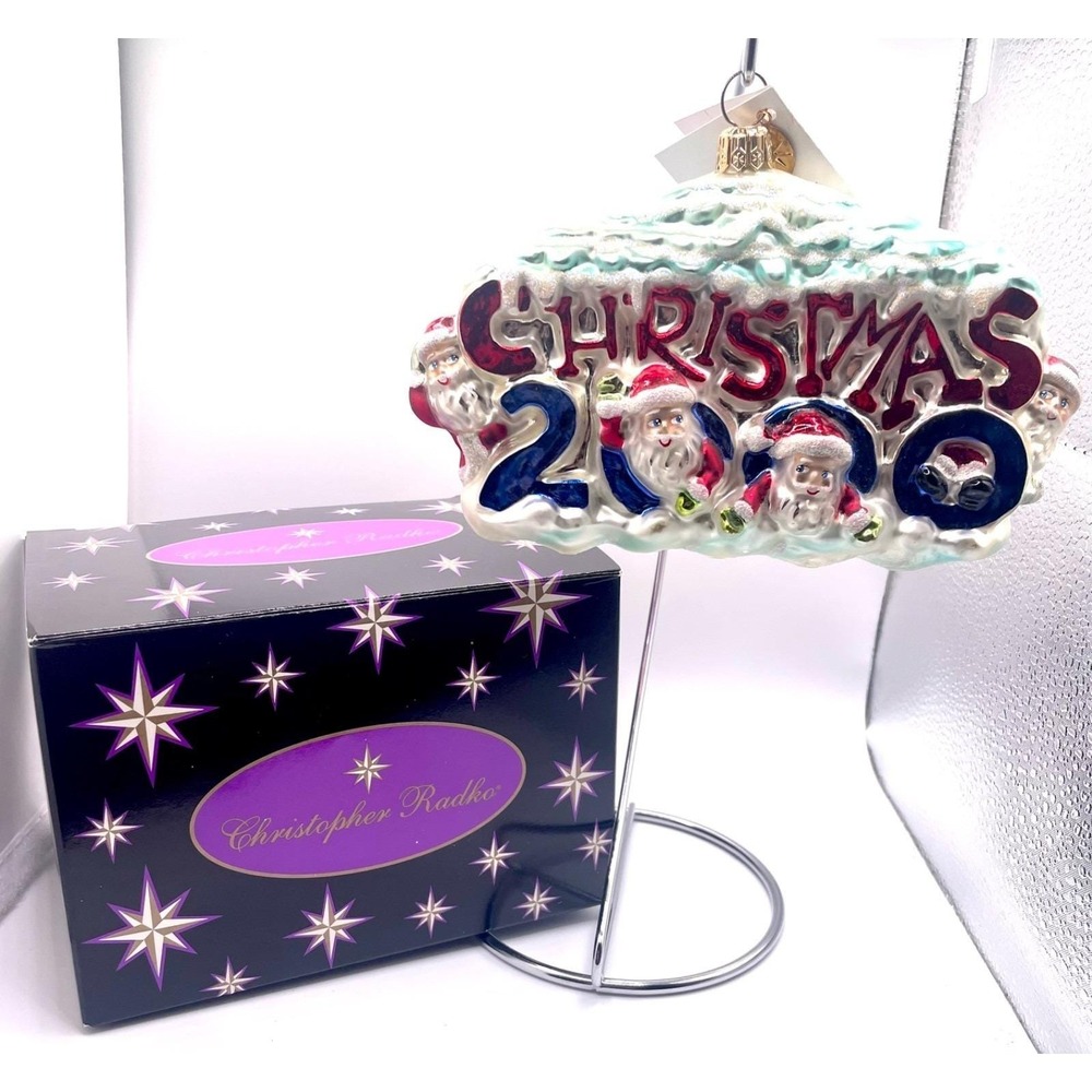 Christopher RADKO SANTAS 2000 Glass Ornament 00-385-0 Poland w tag 2-sided